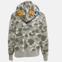Pre Owned A Bathing Ape Grey Cotton Camo Shark Full Zip Hoodie L
