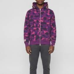 مملوكة مسبقًا A Bathing Ape Purple Jersey Zip Up Camo Shark Hoodie M 
