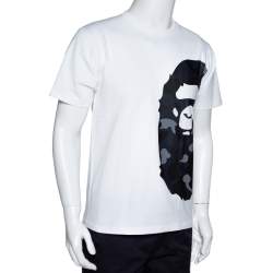 Pre Owned A Bathing Ape White & Navy Blue Cotton Camo Ape Print T Shirt M 