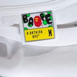 Pre Owned A Bathing Ape White & Navy Blue Cotton Camo Ape Print T Shirt M 