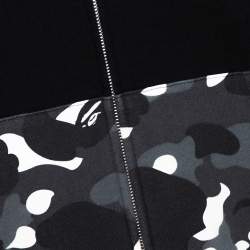 Pre Owned A Bathing Ape Black Knit Camo Panda Print Shark Detail Hoodie L