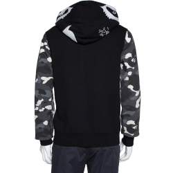 Pre Owned A Bathing Ape Black Knit Camo Panda Print Shark Detail Hoodie L