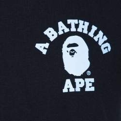 Pre Owned A Bathing Ape Black Logo Print Washed Cotton Crew Neck T-Shirt M