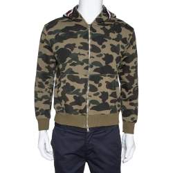 A Bathing Ape Green Camo Print Cotton Shark Full Zip Hoodie M
