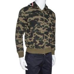 A Bathing Ape Green Camo Print Cotton Shark Full Zip Hoodie M