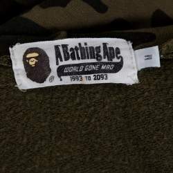 A Bathing Ape Green Camo Print Cotton Shark Full Zip Hoodie M