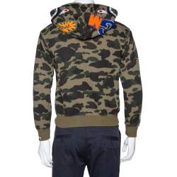 A Bathing Ape Green Camo Print Cotton Shark Full Zip Hoodie M