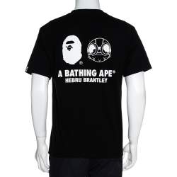 Pre Owned A Bathing Ape Black Graphic Print Crew Neck T Shirt L 