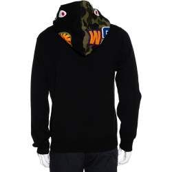A Bathing Ape Black Cotton Knit Zip Front Shark Hoodie L 