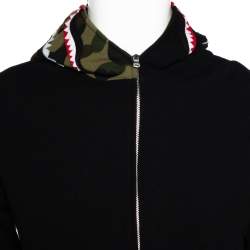 A Bathing Ape Black Cotton Knit Zip Front Shark Hoodie L 