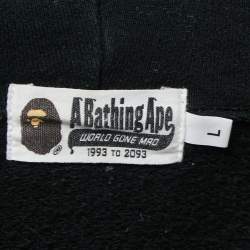A Bathing Ape Black Cotton Knit Zip Front Shark Hoodie L 