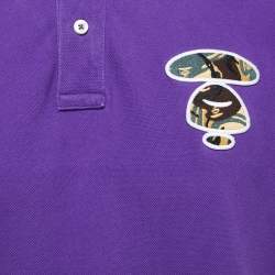 مملوكة مسبقًا A Bathing Ape Purple Logo Embroidered Cotton Pique Polo T-shirt XL