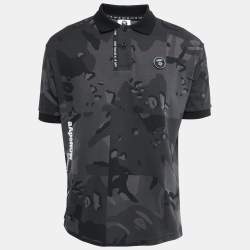 Pre Owned A Bathing Ape Grey Military Print Cotton Polo T-Shirt S