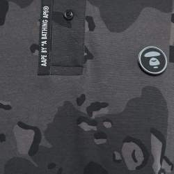 Pre Owned A Bathing Ape Grey Military Print Cotton Polo T-Shirt S