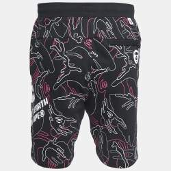 A Bathing Ape Black Printed Cotton Blend Knit Shorts S