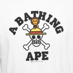 A Bathing Ape White Logo Print Cotton Crew Neck T-Shirt XL