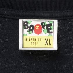 A Bathing Ape Black Print Cotton Crew Neck Half Sleeve T-Shirt XL