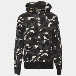 Pre Owned A Bathing Ape Black Camo Print Cotton Shark Head Detail Hooded Jacket XL