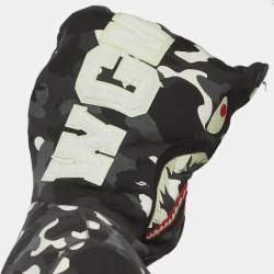 Pre Owned A Bathing Ape Black Camo Print Cotton Shark Head Detail Hooded Jacket XL