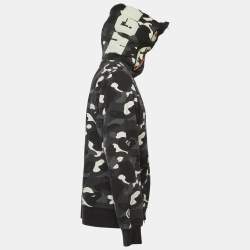 Pre Owned A Bathing Ape Black Camo Print Cotton Shark Head Detail Hooded Jacket XL