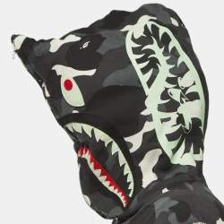 Pre Owned A Bathing Ape Black Camo Print Cotton Shark Head Detail Hooded Jacket XL