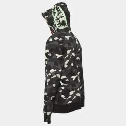 Pre Owned A Bathing Ape Black Camo Print Cotton Shark Head Detail Hooded Jacket XL
