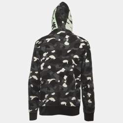 Pre Owned A Bathing Ape Black Camo Print Cotton Shark Head Detail Hooded Jacket XL