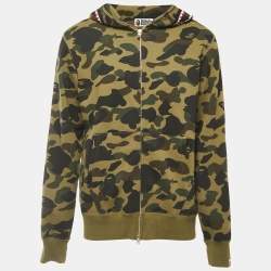 A Bathing Ape Military Green Camo Print Cotton Shark Head Hood Zip Front Jacket XL