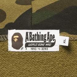 A Bathing Ape Military Green Camo Print Cotton Shark Head Hood Zip Front Jacket XL