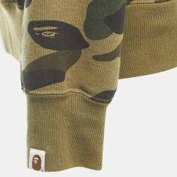 A Bathing Ape Military Green Camo Print Cotton Shark Head Hood Zip Front Jacket XL