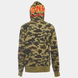 A Bathing Ape Military Green Camo Print Cotton Shark Head Hood Zip Front Jacket XL