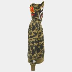 A Bathing Ape Military Green Camo Print Cotton Shark Head Hood Zip Front Jacket XL