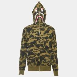 A Bathing Ape Military Green Camo Print Cotton Shark Head Hood Zip Front Jacket XL
