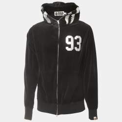 A Bathing Ape Black Velvet Shark Head Hood Zip Front Jacket XL