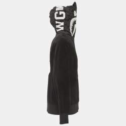 A Bathing Ape Black Velvet Shark Head Hood Zip Front Jacket XL