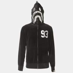 A Bathing Ape Black Velvet Shark Head Hood Zip Front Jacket XL