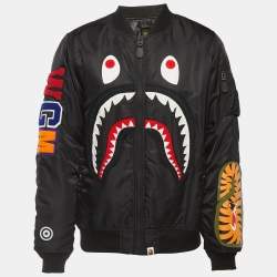 A Bathing Ape Black Shark Embroidered Zip Front Bomber Jacket L