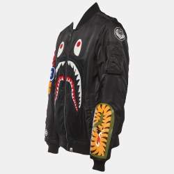 A Bathing Ape Black Shark Embroidered Zip Front Bomber Jacket L