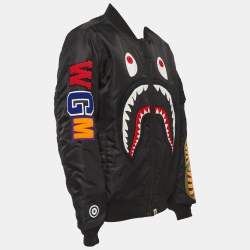 A Bathing Ape Black Shark Embroidered Zip Front Bomber Jacket L