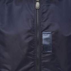 A Bathing Ape Navy Blue Nylon Split Shark & Tiger Patch Detailed Zip Front Bomber Jacket XL