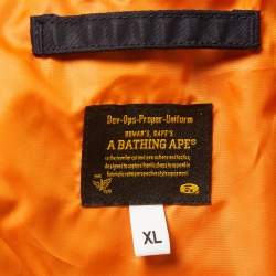 A Bathing Ape Navy Blue Nylon Split Shark & Tiger Patch Detailed Zip Front Bomber Jacket XL