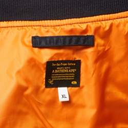 A Bathing Ape Navy Blue Nylon Split Shark & Tiger Patch Detailed Zip Front Bomber Jacket XL