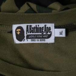 A Bathing Ape Military Green Camo Shark Print Cotton Crew Neck Half Sleeve T-Shirt XL