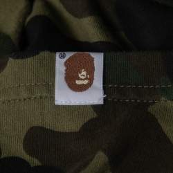 A Bathing Ape Military Green Camo Shark Print Cotton Crew Neck Half Sleeve T-Shirt XL