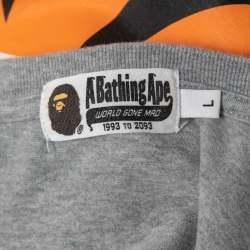 A Bathing Ape Grey Shark Print Cotton Crew Neck Long Sleeve T-Shirt L