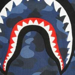 A Bathing Ape Navy Blue Camou Print Shark Embroidered Zip Up Jacket M