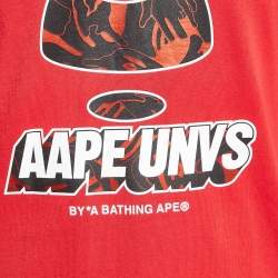 Pre Owned A Bathing Ape Red Digital Printed Cotton Knit Crew Neck T-Shirt S