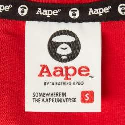 Pre Owned A Bathing Ape Red Digital Printed Cotton Knit Crew Neck T-Shirt S