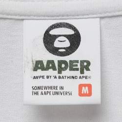 Pre Owned A Bathing Ape White Printed Knit Crew Neck T-shirt M