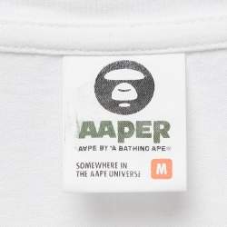 Pre Owned A Bathing Ape White Printed Knit Crew Neck T-shirt M